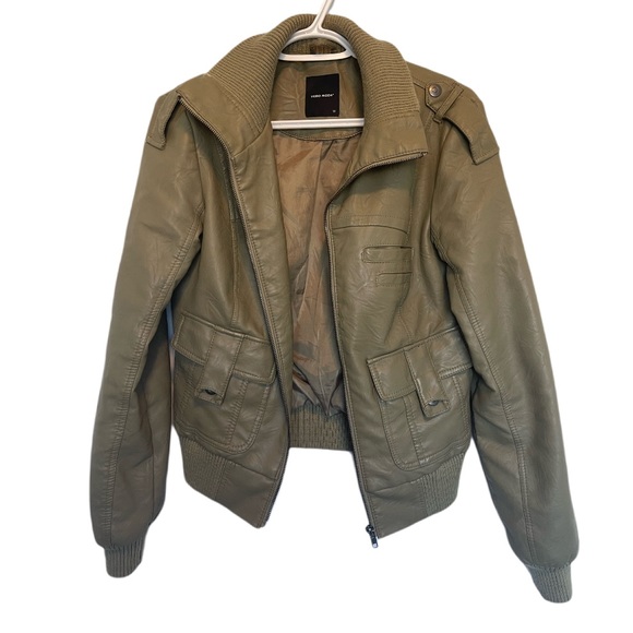 Olive Green Vero Moda Leather Jacket - Picture 1 of 7